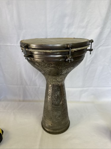 Vintage etched metal doumbek - etched,