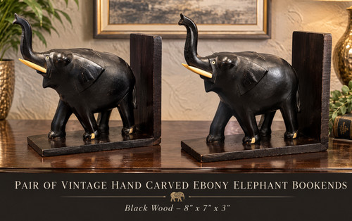 Pair vintage hand carved ebony - pair,