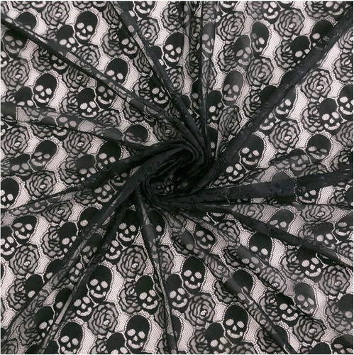 Black skull lace fabric - fabric, x