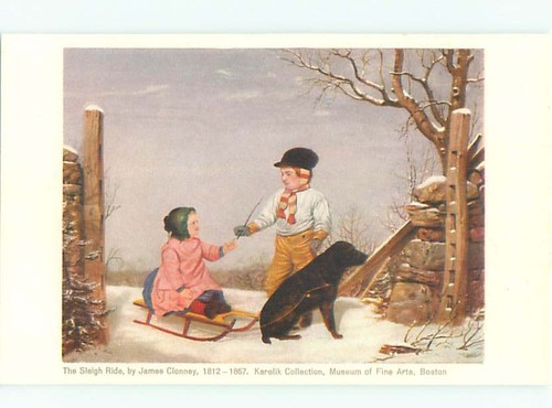 Old postcard dog pulling - old,
