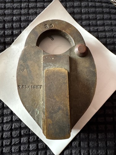 Antique brass padlock t - ,