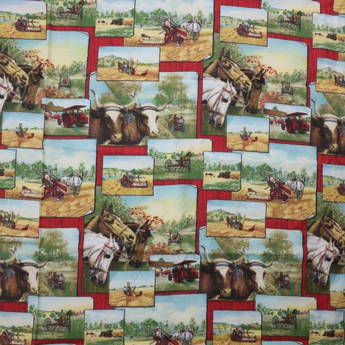 Horse farm tractor fabric x - horse,