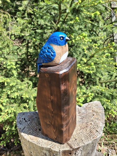 Chainsaw carved blue - bird, wood