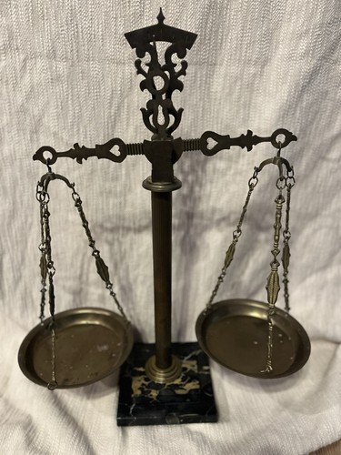 Vtg brass marble scale - 24”,