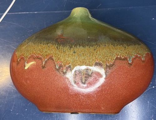Ceramic vase brown with green - vase,