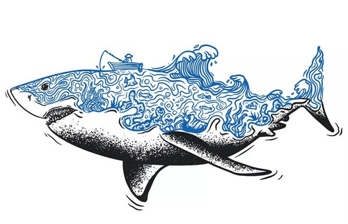 Blue shark sticker ocean - blue, beach