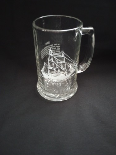 Vintage 1990 etched glass - etched, mug