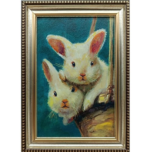Two rabbits original - two, oil