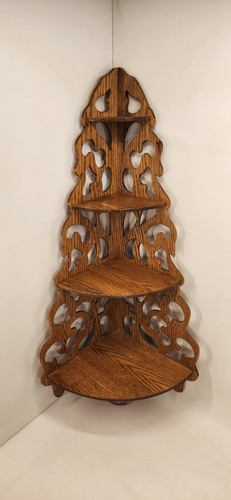 Vtg wood corner shelf fretwork - corner,