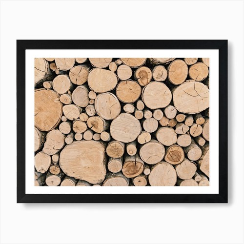 Firewood pile art print - pile, framed