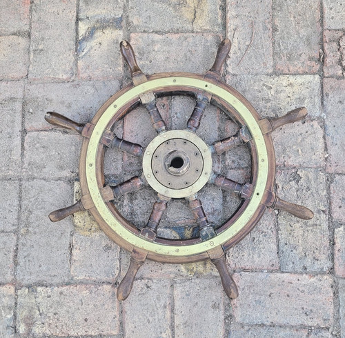Wood brass ship wheel - ship,