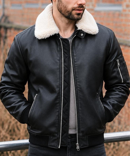 Men black leather - men's, bomber