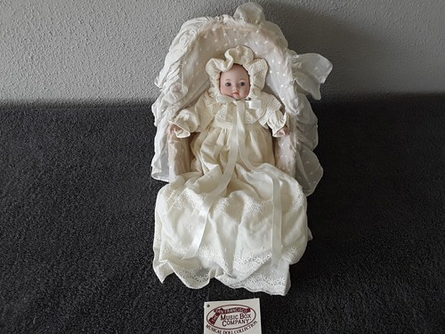 Baby porcelain doll - porcelain, wicker