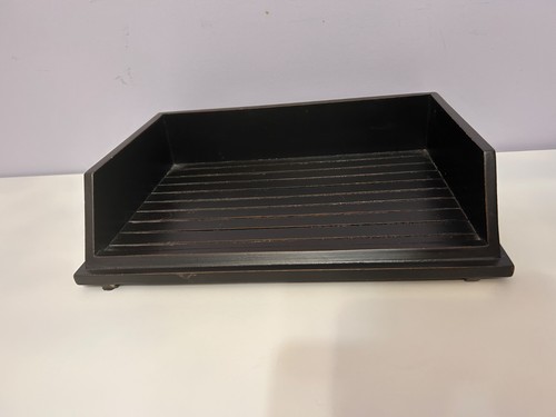 Black wooden desk paper tray