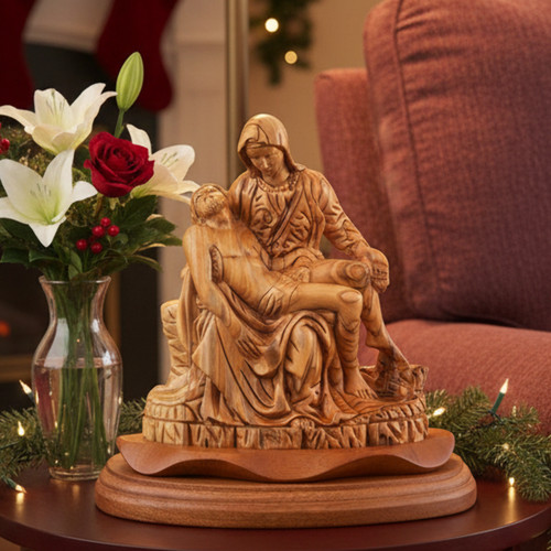 Pieta carving olive wood - pieta, carving,