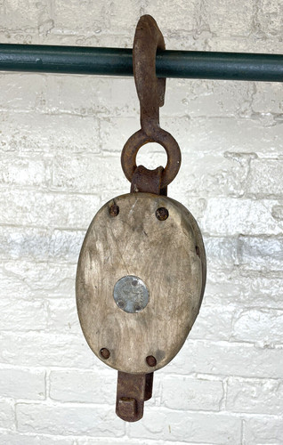 Antique wood block tackle - wood,