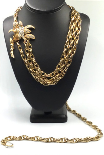 Floral rhinestone triple chain - floral,