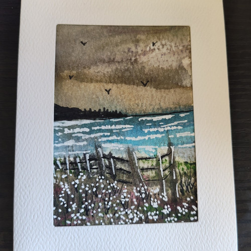Seaside meadow original aceo - "seaside,