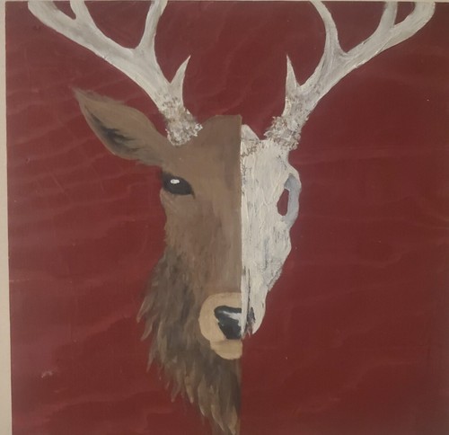 Deer skull painting acrylic - painting, on