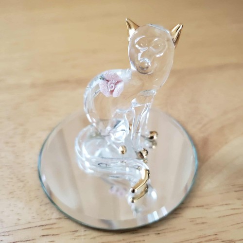 Glass baron cat figurine - glass, pink