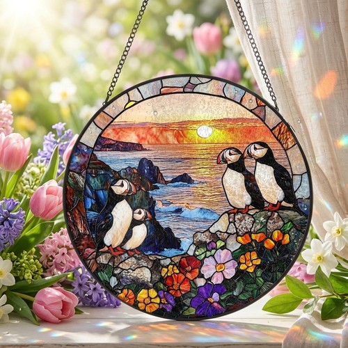 Puffin stained glass - stained,