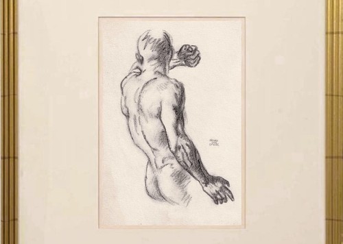 Vintage male nude drawing - male,