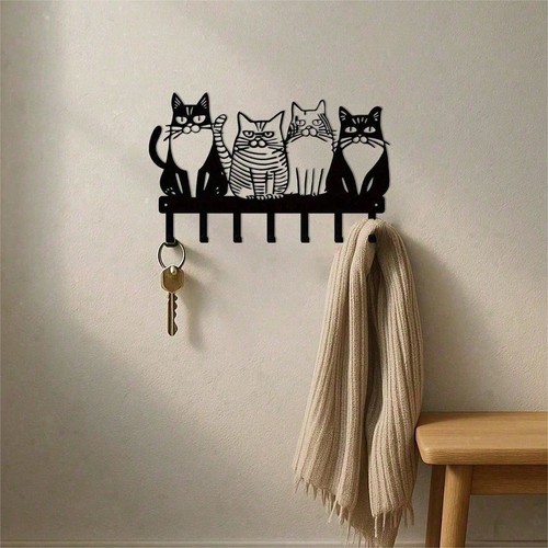 Vintage cat metal wall - cat, hooks