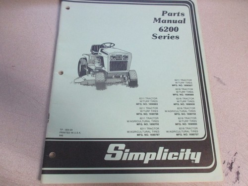 Simplicity parts manual 6200 - parts,