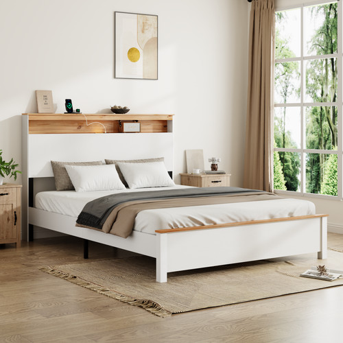 Full wooden bed frame with - bed,