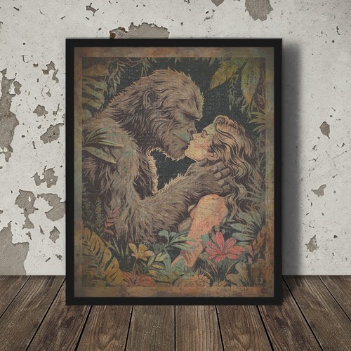 Vintage bigfoot love wall art - bigfoot,