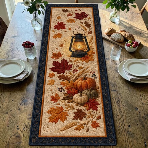 Vintage lantern quilted table - vintage,
