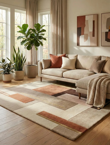 Hand tufted wool rug - wool, abstract