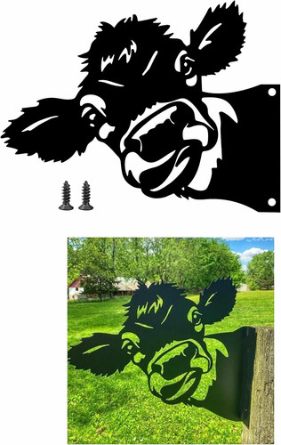 Peeping cow metal art - peeping, farm