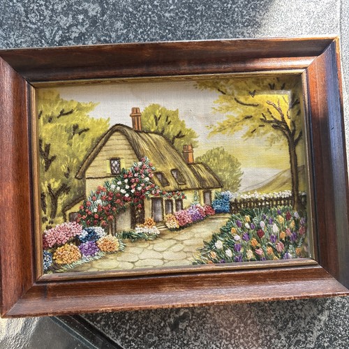 Vintage framed crewel - vintage,