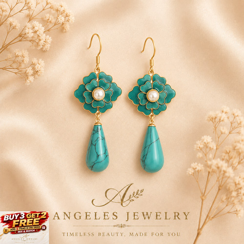 Turquoise cloisonne flower - turquoise,