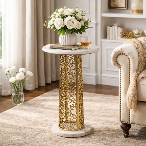 Gold side table with - side, white