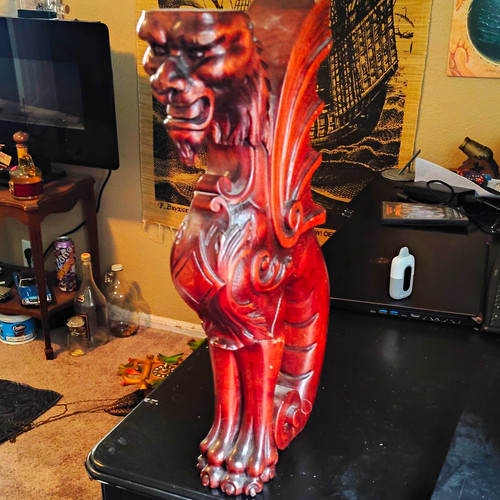 Antique carved wooden griffin - carved,