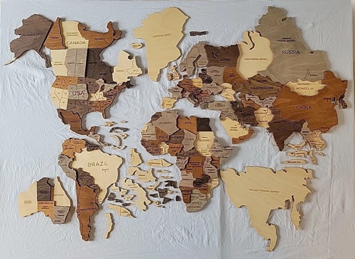 Wooden world map real - wooden, "real