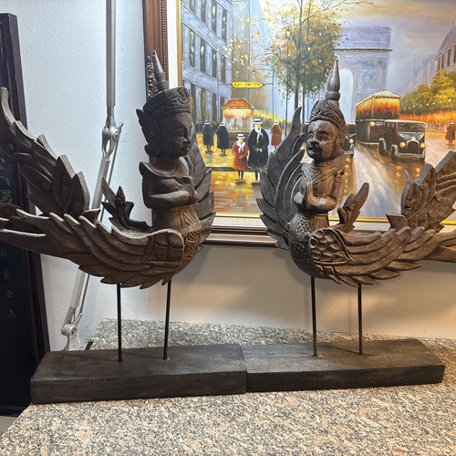 Vtg pair hand carved wood - vtg,