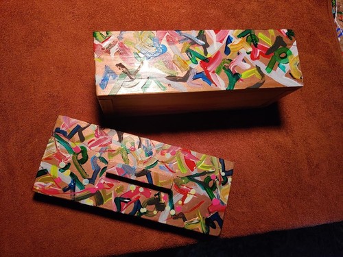 Hand painted wood box pine - hand,