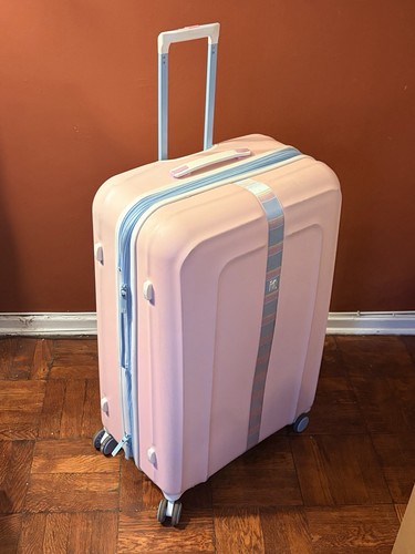 Luggage pink blue stripe - luggage,