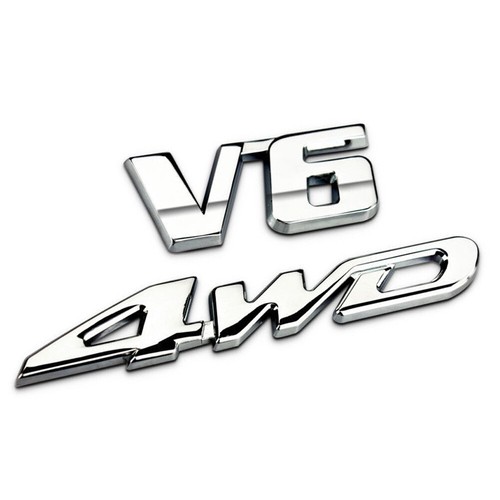 Silver 4wd metal emblem - silver, v6