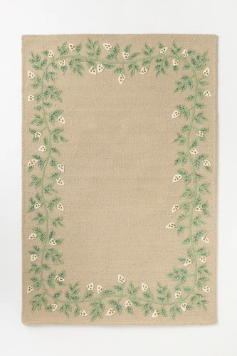 Beige wool floral border - border, rug
