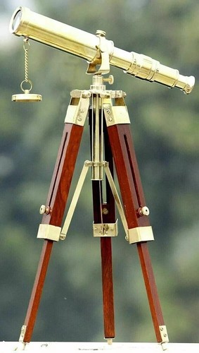 Brass telescope with - telescope, wooden