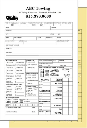 Towing invoices receipts - towing,