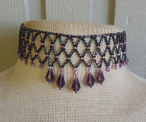 Netted weave beaded choker - weave,