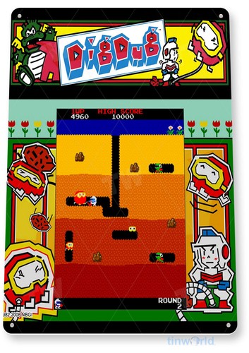 Tin sign dig dug arcade - sign, 80's
