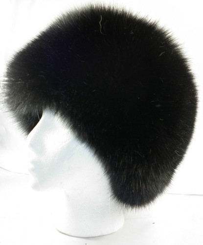 Real black fox fur hat - black,