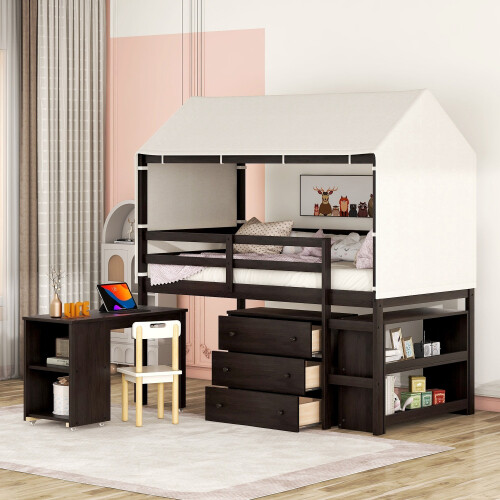 Solid wood loft - solid, bed