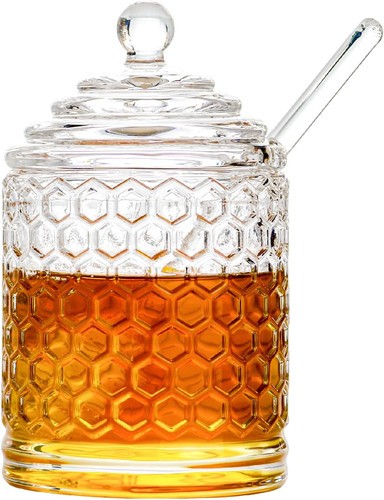 Glass honey jar with - lid, and